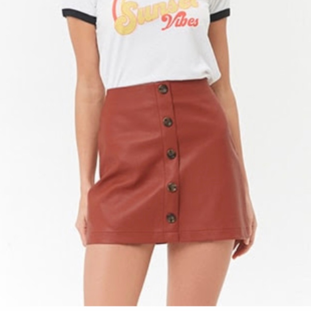 F21 Faux Leather Button Up Skirt